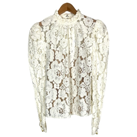 WAYF Erika Puff-Sleeve Lace Top Blouse Fairy Victorian Romantic Quiet Luxury NWT - Picture 3 of 10